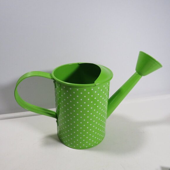 Lime Green Polka Dot Watering Can Metal Spring Decor Item - Picture 4 of 16